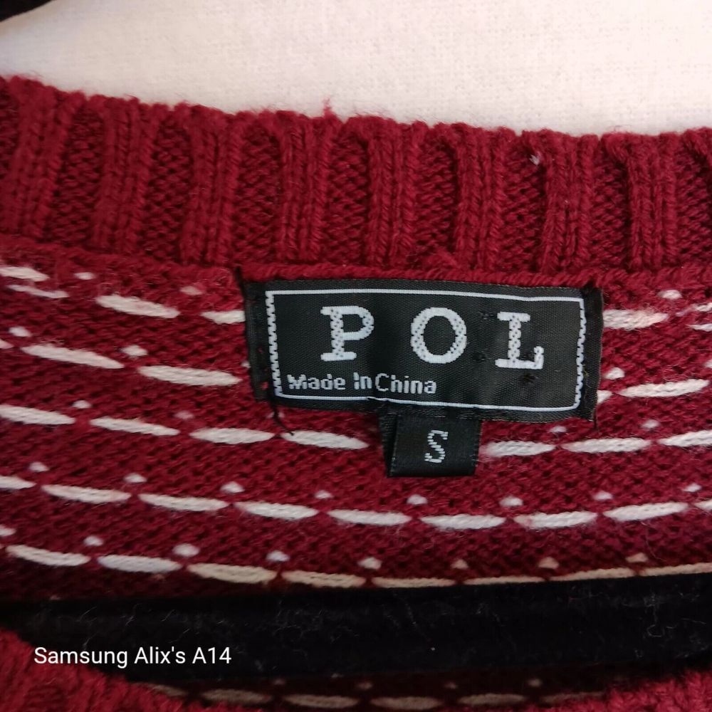 POL Women's Fair Isle Christmas Sweater Holiday Burgundy Maroon White - Small - Picture 2 of 8